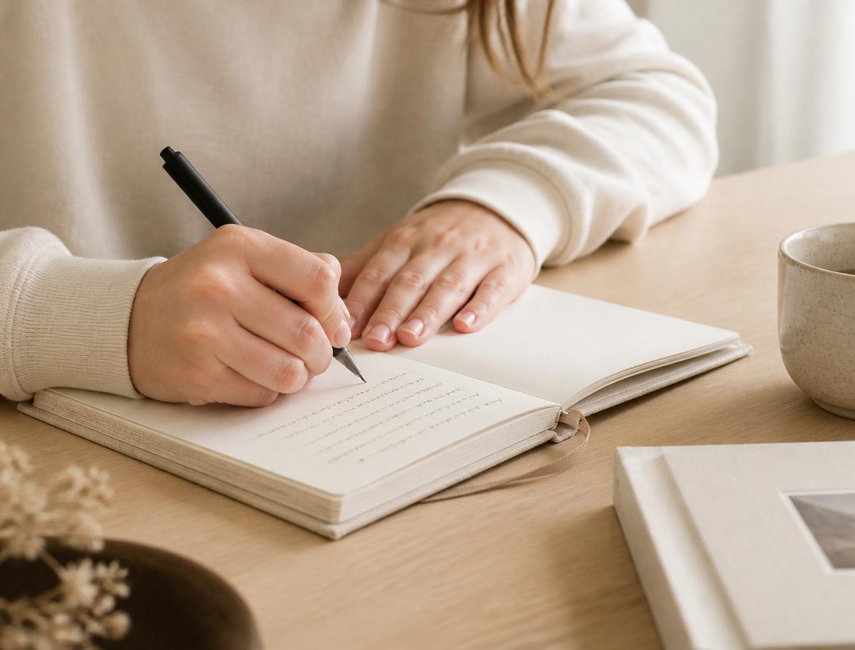 Cuaderno y manos escribiendo en una sesión